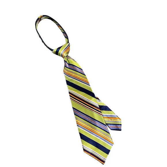 NWOT‎ Talbots Kids Children’s Boy Formal Zip Tie Lime Green Blue Orange Striped - Picture 1 of 3